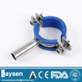 Sanitary round pipe hanger with blue rubber insert